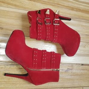 Velvet Red Stiletto Booties